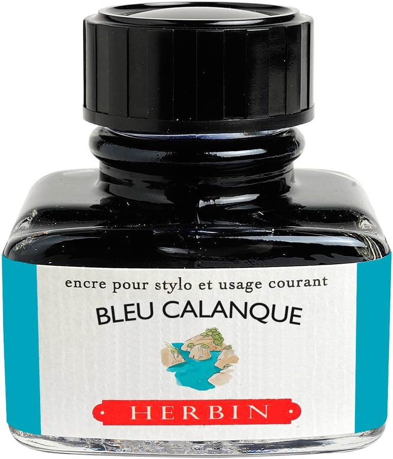J. Herbin Bleu Calanque Fountain Pen Ink, Glass Bottle, 30ml