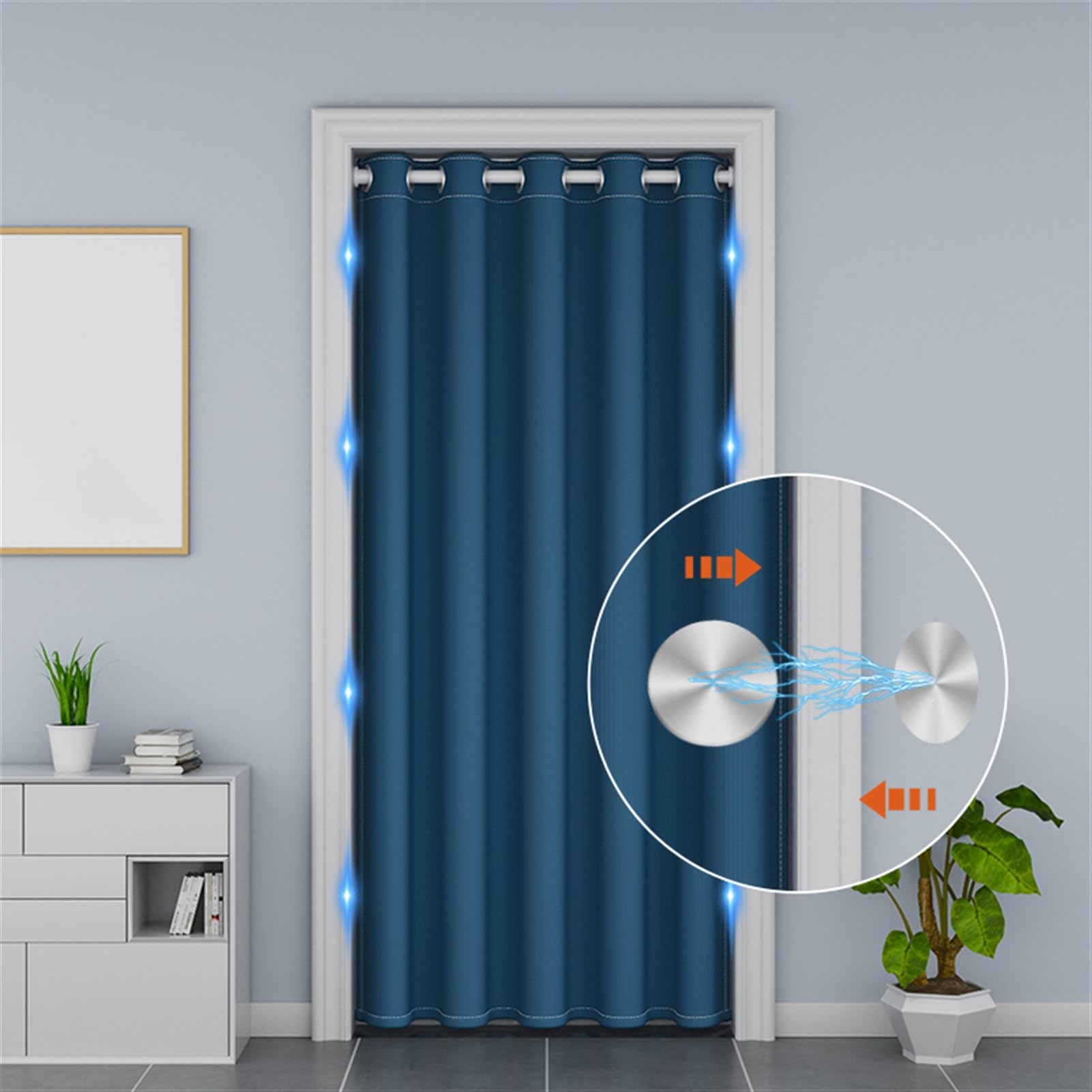Thermo-Verdunkelungsvorhang, akustischer Raumteiler für Küche und Schrank, Geräuschreduzierung, Ösen-Stil, Königsblau, 250 x 200 cm, 1 Stück