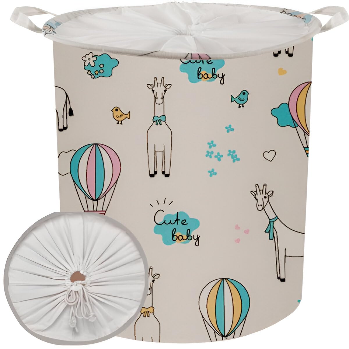 Dirty Clothes, Toys or Decoration Basket, Waterproof Foldable with Closure and Handles 35L (35 x 45 cm) Giraffes