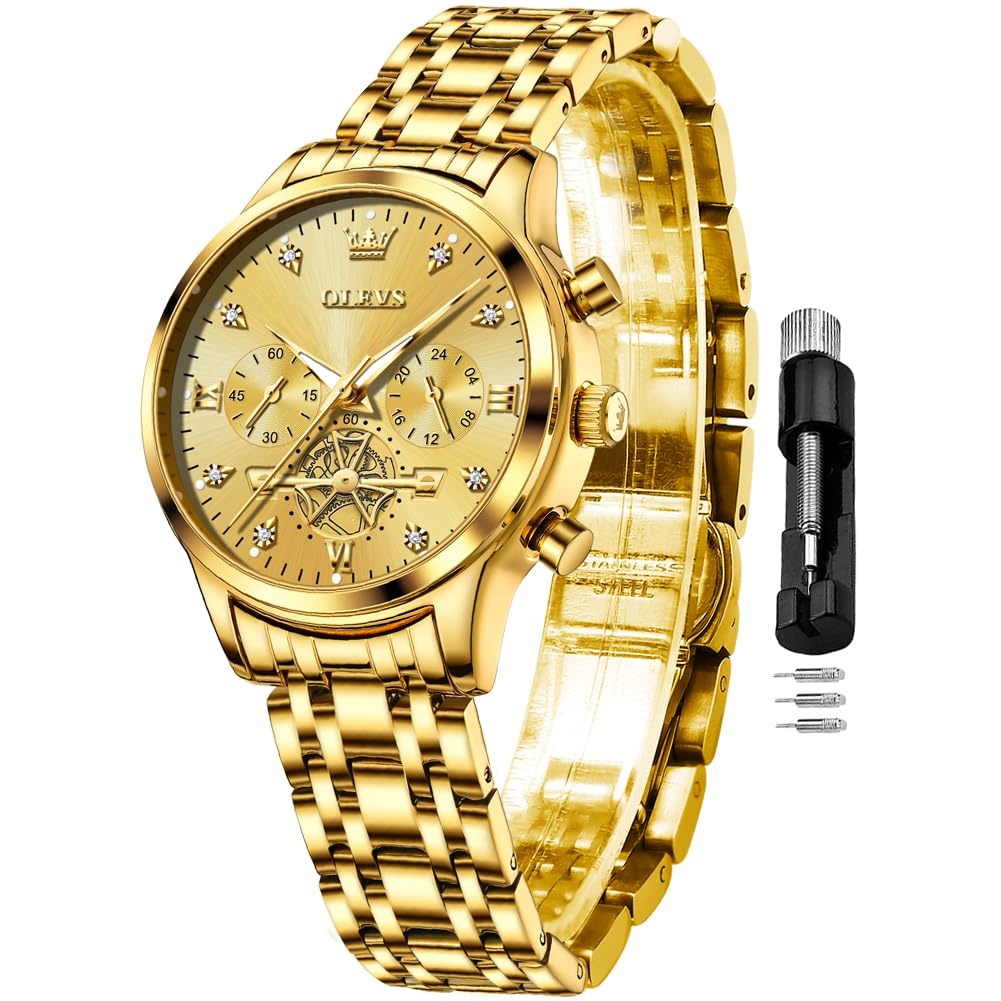 OLEVSWomen Watch Multifunctional Two Tone Watch Fashion Business Analog Quartz Ladies Watch Stainless Steel Waterproof Diamond Watch for Women