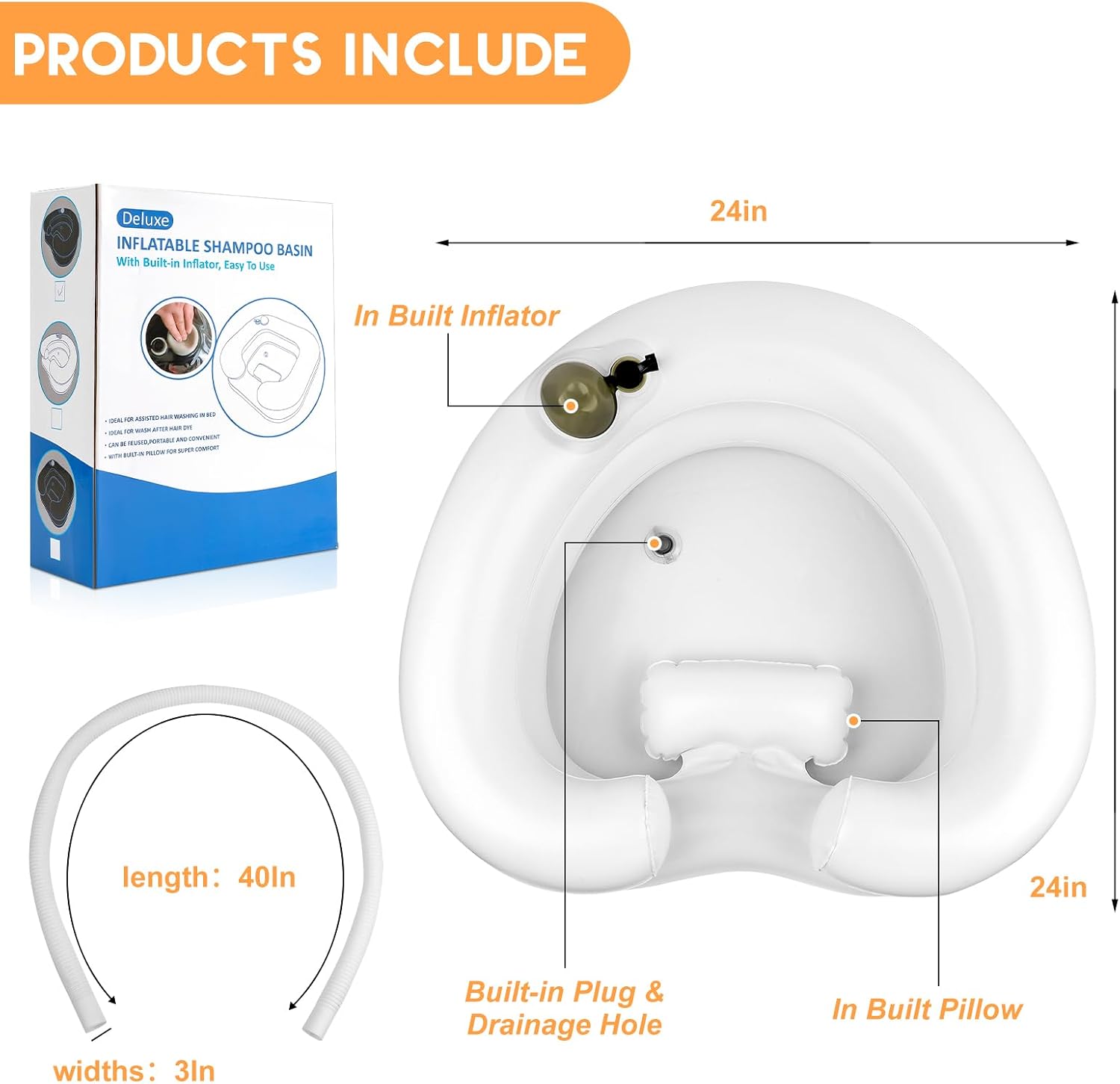 Portable Hair Washing Station- Hair Washing Basin for Bedridden, Inflatable Shampoo Bowl Newly Upgraded No Need for Pump,The Perfect for Locs Detox（Heart Shape-White）