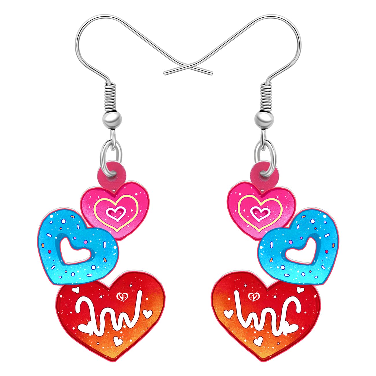 Valentine's Day Acrylic Dangle Pink Heart Love Earrings Fun Gift For Girls Women Novelty Charms Jewelry