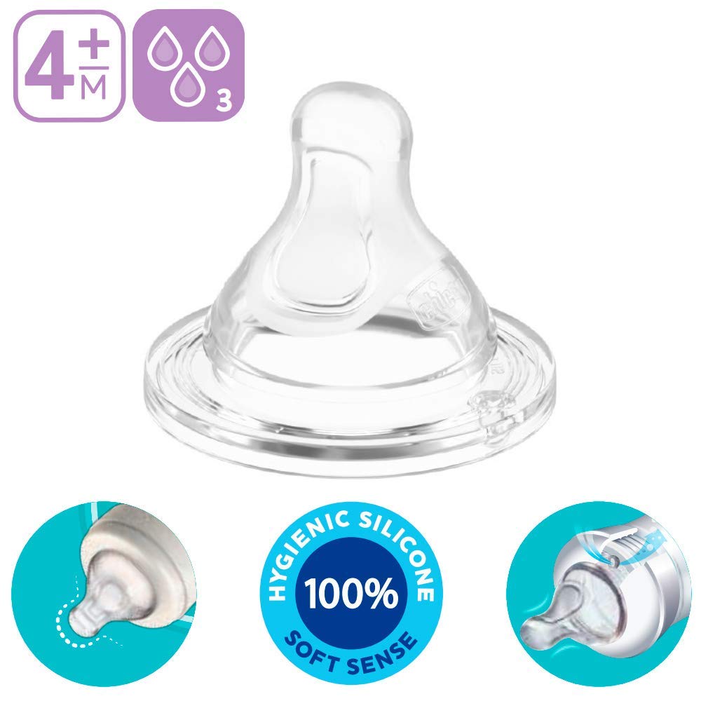 CHICCO Tetina de silicona anticólicos con flujo papilla para bebé de 4 meses en adelante, 4 unidades, made in Italy