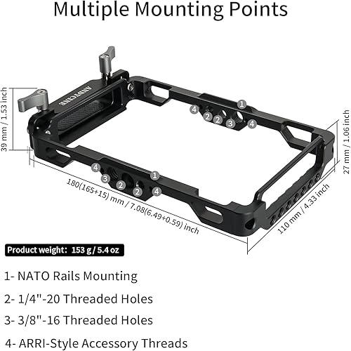 Miniatura 4 de ANDYCINE Jaula para monitor Ninja V Plus con parasol para Atomos Ninja VNinja V+, Atomos Shinobi, rieles NATO integrados y abrazadera de cable HDMI