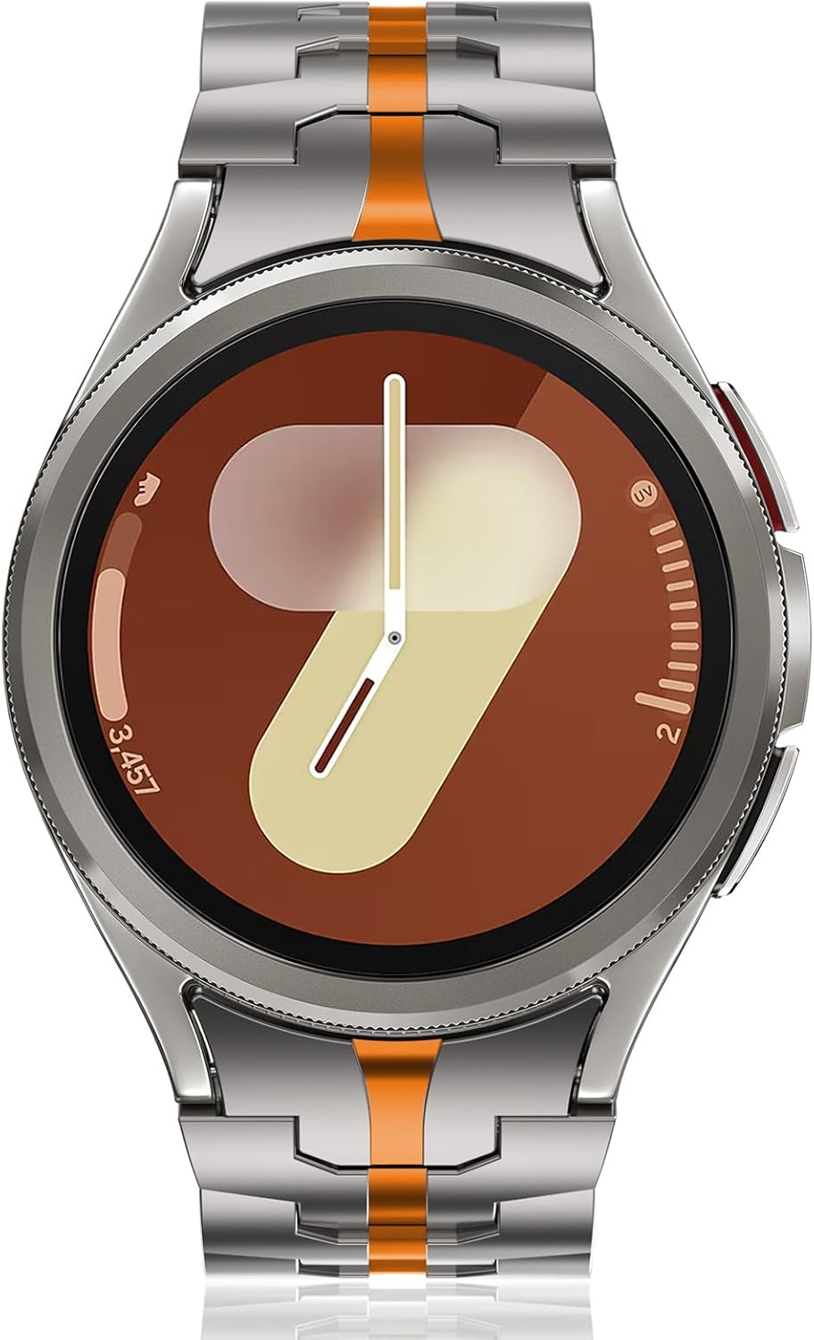 WINGLE Metal Bands for Samsung Galaxy Watch 7 6 5 4 Band Galaxy Watch 6 Classic/5 Pro/4 Classic/FE Band Men 47mm 43mm 45mm 44mm 40mm 46mm 42mm No Gap Solid Stainless Steel Link, Titanium/Orange - Image 3