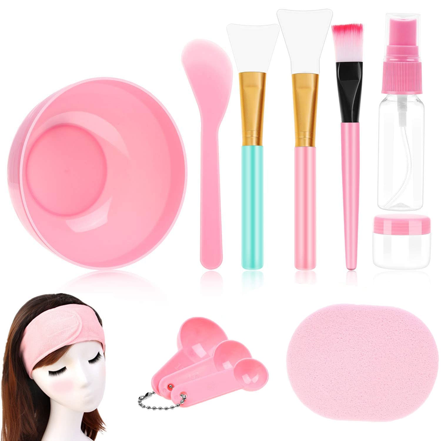 Saien-E Face Mask Mixing Bowl Set, 12 Pcs DIY Facial Mask Mixing Tool Kit with Plastic Mask Bowl Silicone Mask Brushes Measuring Cup Stick Spatulas Facial Sponge