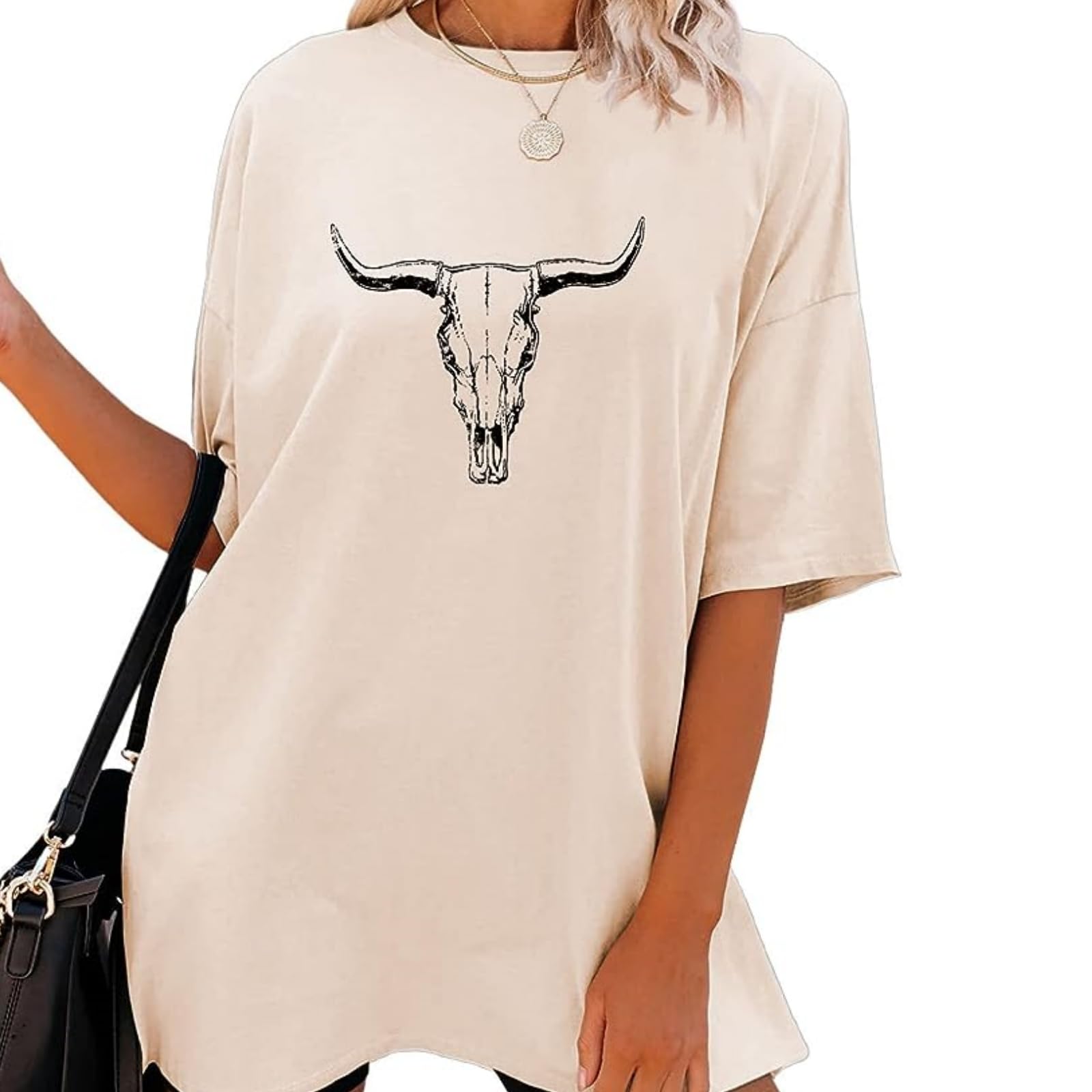 HOUKIGWomen Oversized T Shirts Casual Loose Fit Summer T-Shirt Crewneck Short Sleeve Tops Blouse Y2K Basic Tee