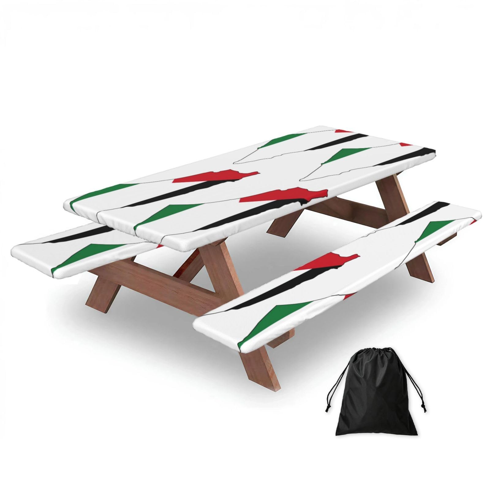 Zyjhyy Black Palestine Flag Map Print Party Table Covers With Bench Covers Set Of 3 Picnic Table Cloth Wipe Clean For Garden Camping