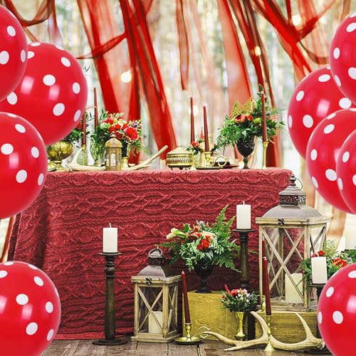 Image of TONIFUL 100pcs Red and White Polka Dots Balloons 12inch Large Polka Dot Latex Party Mouse Balloons for Wedding Birthday Party Festival Decoration Halloween Christmas New Year Supplies