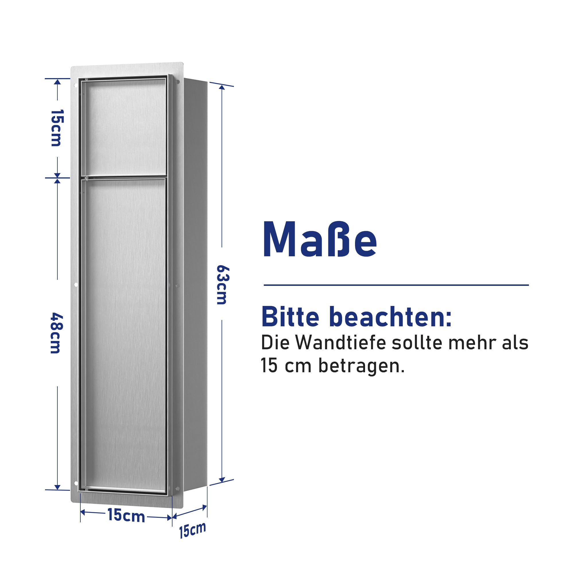 Edelstahl Unterputz Toilettenpapierhalter, Klopapierhalter mit Aufbewahrung Bietet Platz für Neue Rollen/Klobürstengarnitur, WC Papier Halterung für Toilette, 63×15×15cm, Silber