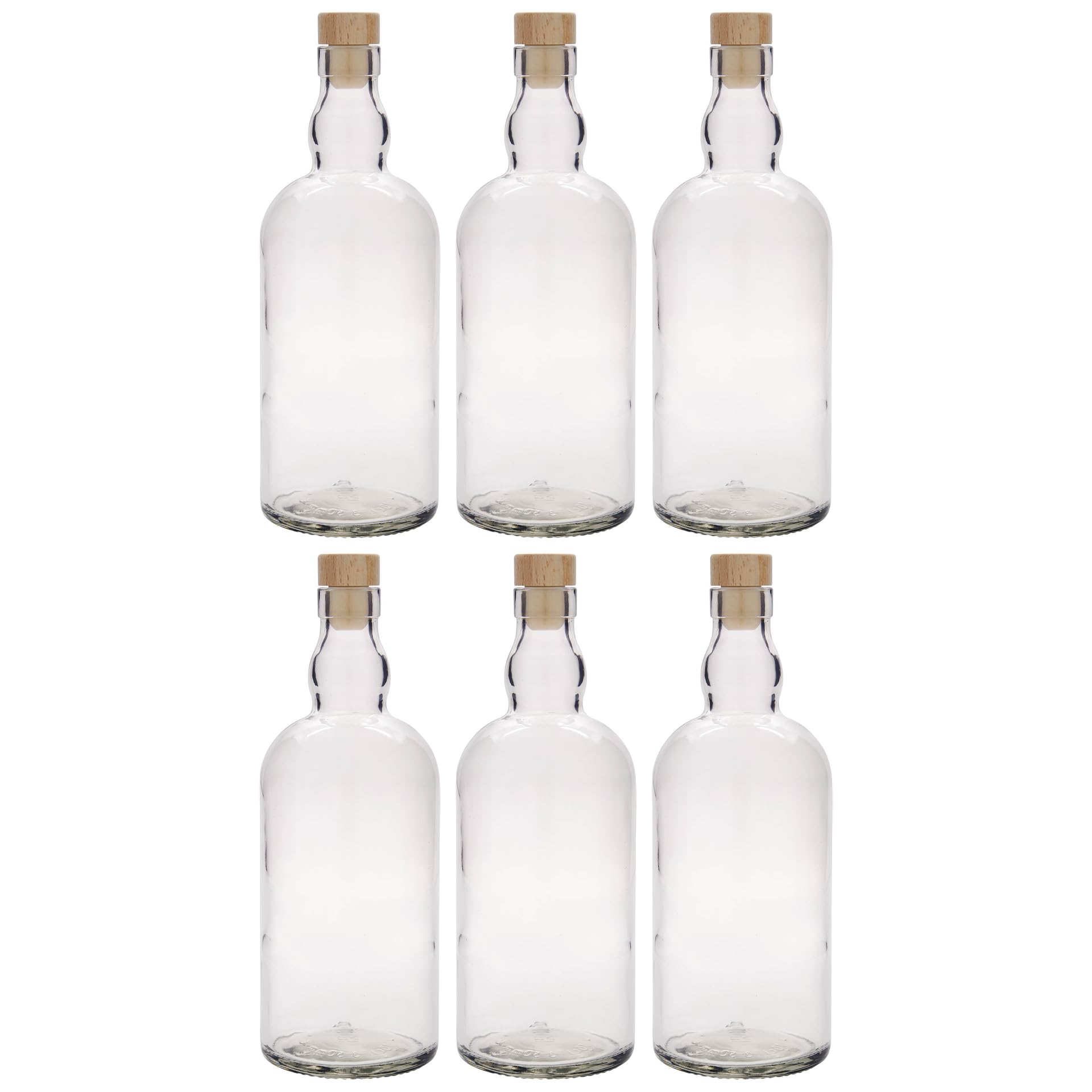 6er Set 700 ml Glasflasche Aberdeen rund klar mit Griffkorken aus Holz/Kunststoff