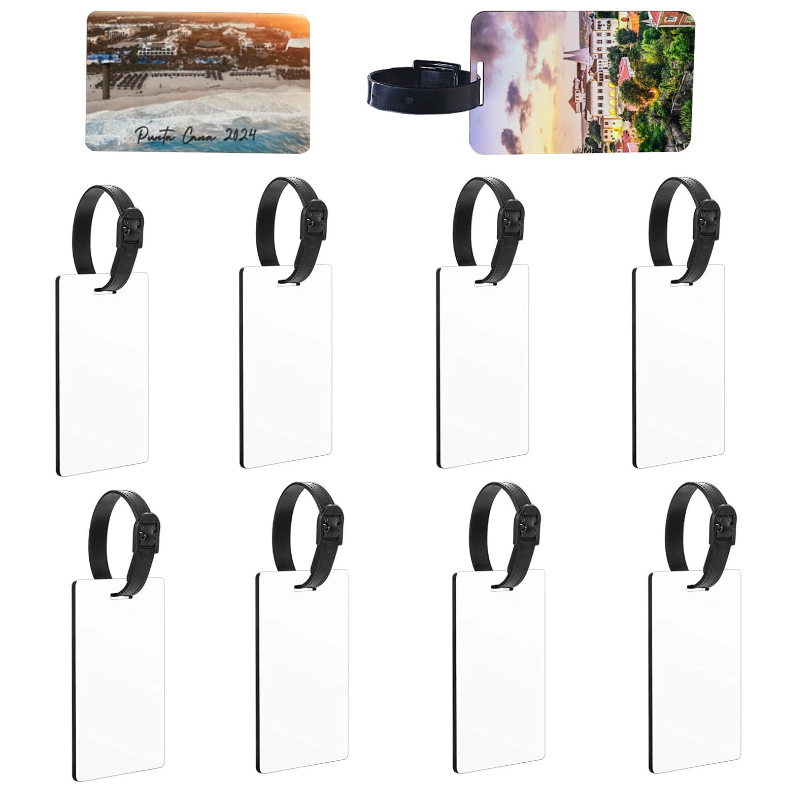 10 Pack Blank Sublimation Luggage Tags, Double Sided MDF Suitcase Labels with Strap, Unique Personalized Luggage Identifiers for Suitcases DIY Gifts