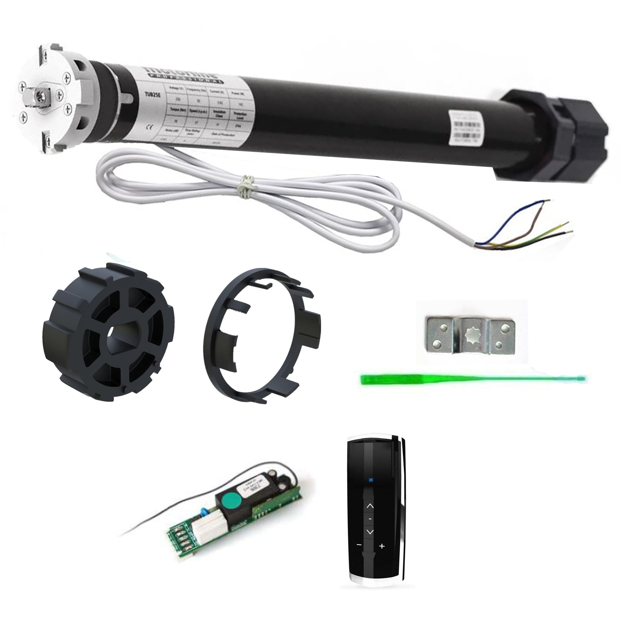 Motor tubular para persianas enrollables M-LINE HASTA 90 kg de peso 20-50 NM bajo consumo fácil montaje incluye accesorios (Con mando, 50 Kg - diam60-30Nm)