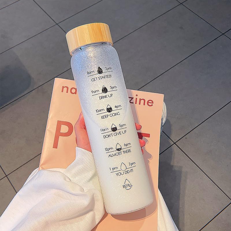 Miniatura 6 de HOLABEAR Botella de vidrio motivacional de 32 onzas para tomar agua diaria con tiempo para beber, con tapa y funda de bambú a prueba de fugas, apta