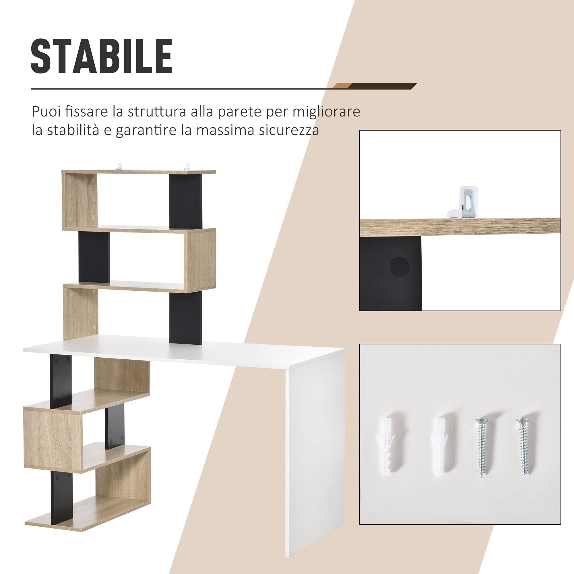 HOMCOM Scrivania con Libreria per Camera Ufficio 120x60x148cm Multicolore | Scrivania Ufficio, Porta PC, in Legno