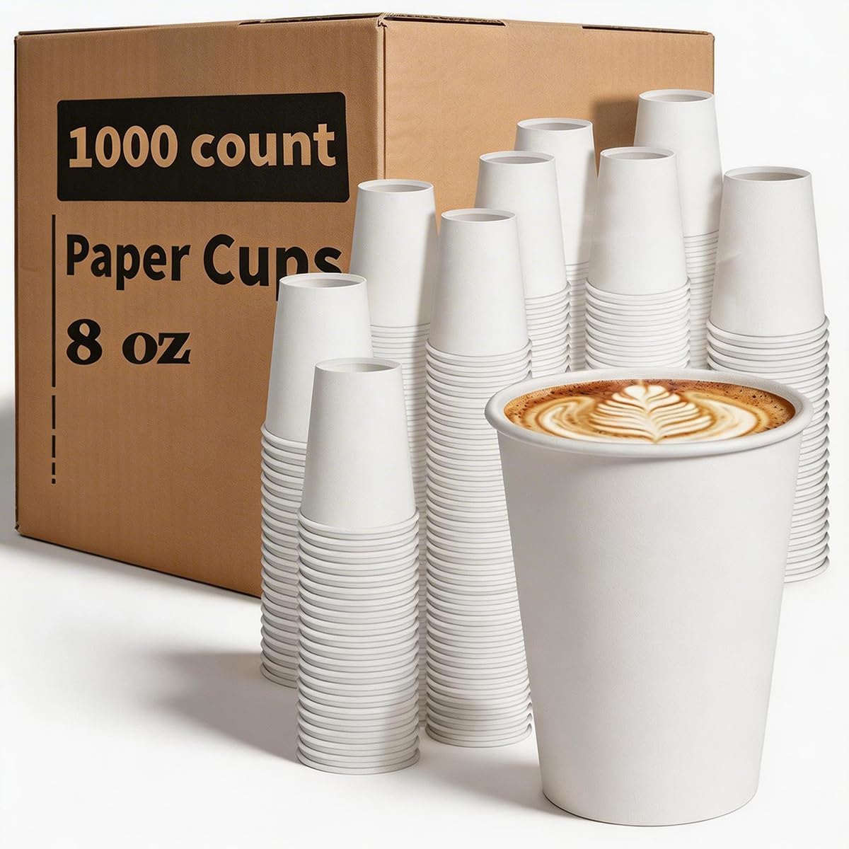 Disposable Paper Coffee Cups 8 oz 1000 Count Bulk, Leak-Proof White Paper Coffee Cups, Hot/Cold Beverage Drinking Cups for Office Party Home Travel
