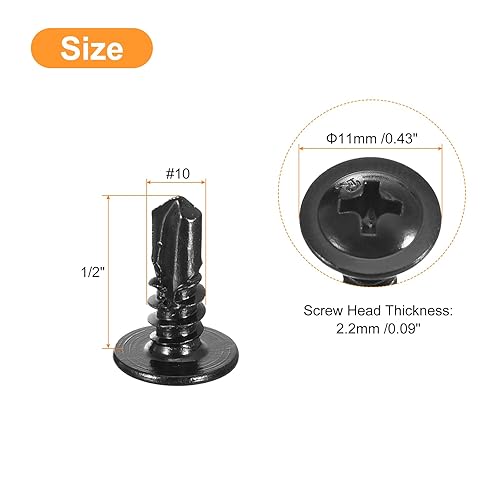 Miniatura 2 de uxcell Phillips Tornillos autorroscantes de cabeza, 100 piezas #10x12" 410 tornillos de chapa autoperforantes de acero inoxidable, color negro