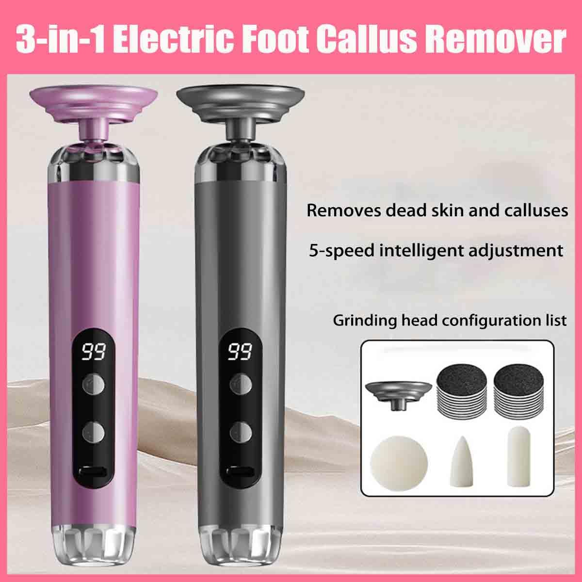 Lima Elettrica Per Piedi E Rimozione Calli,Cordless A 5 Velocità，viola | Strumento Per Pedicure Da 27.000 Giri/Min,3 Testine Intercambiabili,50 Dischi Abrasivi,Pelle Morta,Talloni Screpolati,Unghie