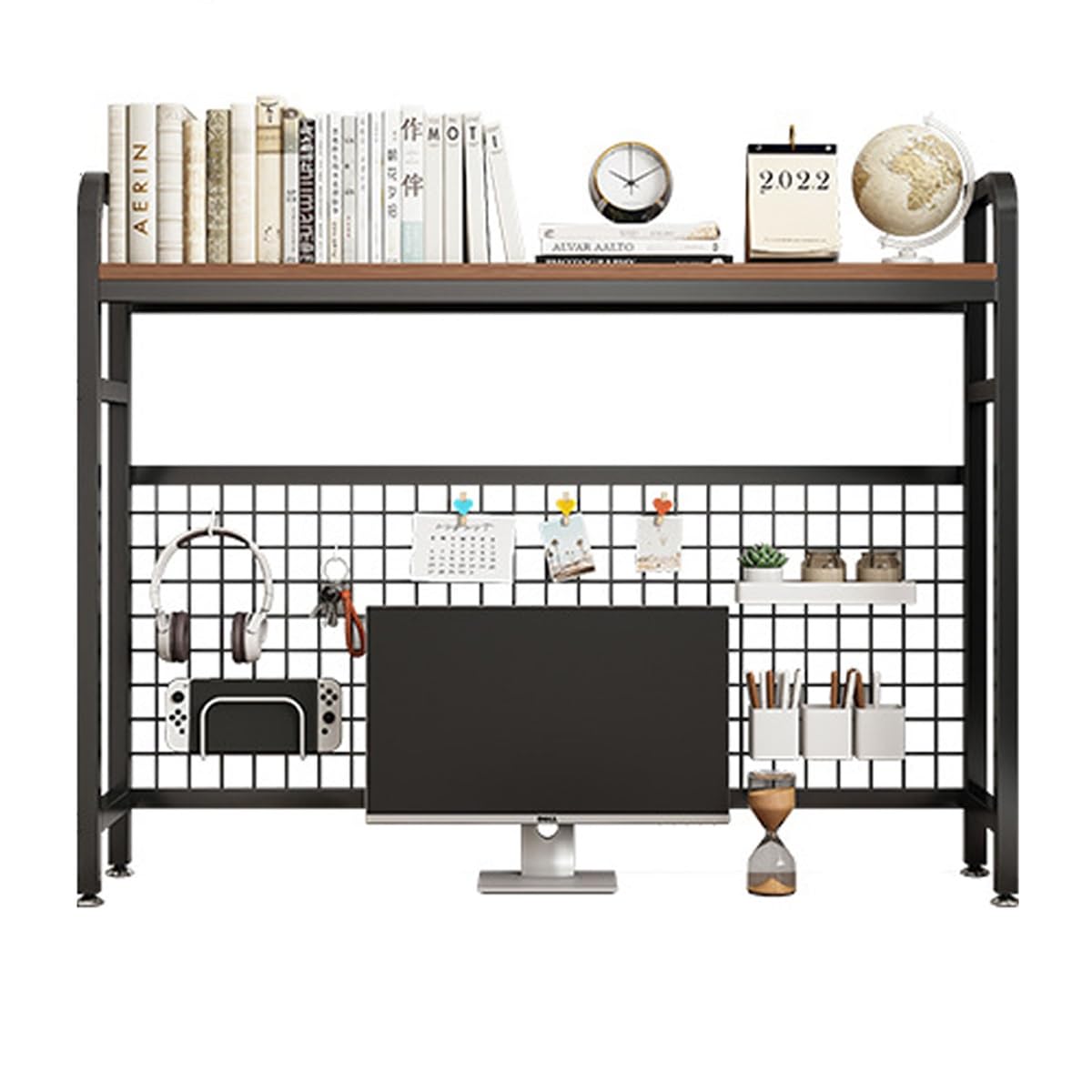 Libreria organizer da scrivania a 2 ripiani nera per scrivania con dormitorio portaoggetti salvaspazio ed elegante accessorio da scrivania ideale per studenti e professionisti.
