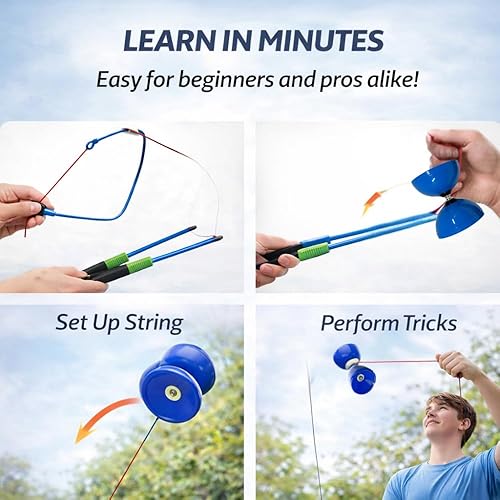 Miniatura 9 de Yoyo Diabolo de triple rodamiento Flight Pro, mediano 5 pulgadas azul. Juguete con palos de carbono