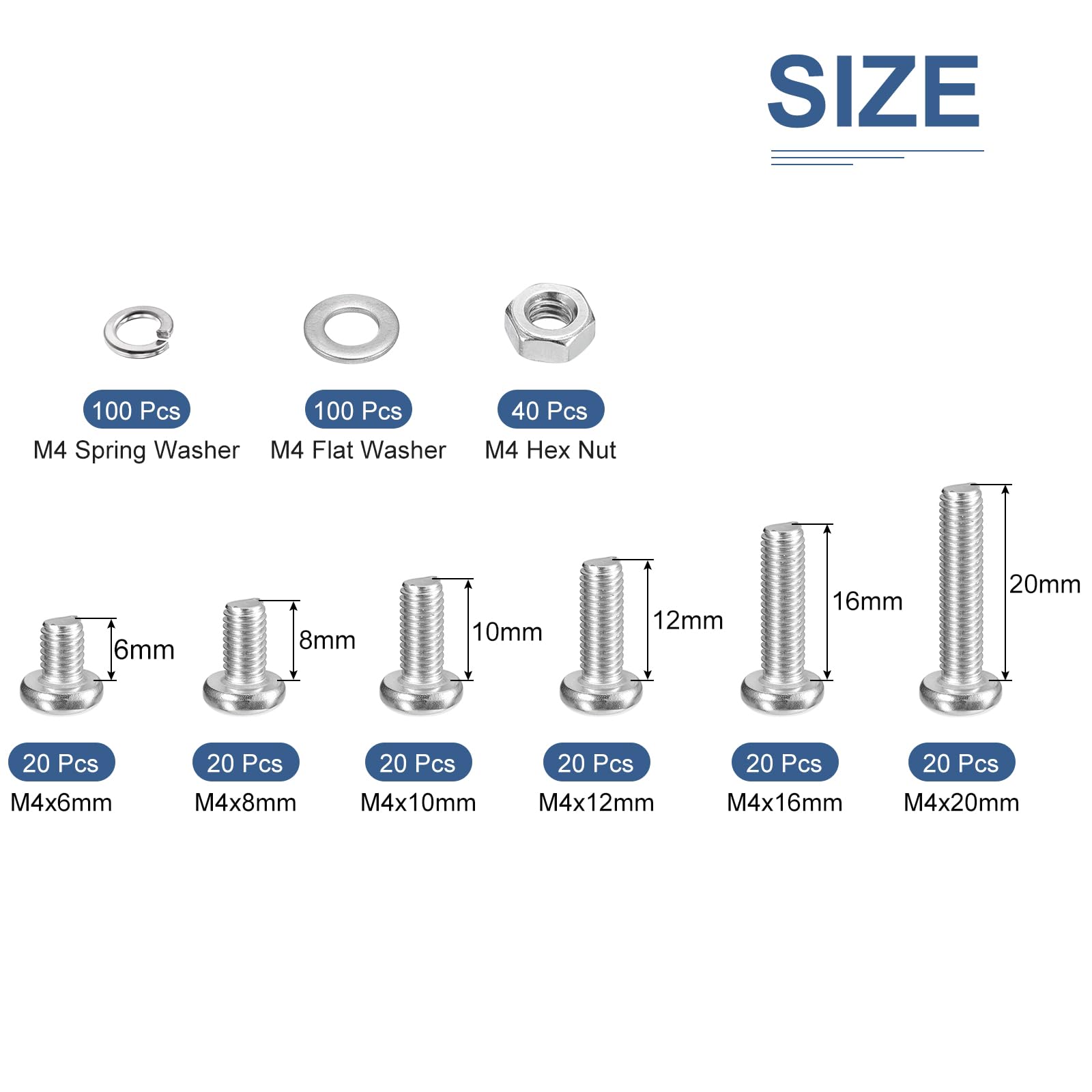DTGN 360Pcs Machine Screws Assortment Kit, M4 Phillips Pan Head Nut and Bolt Assortment Kit - Image 2