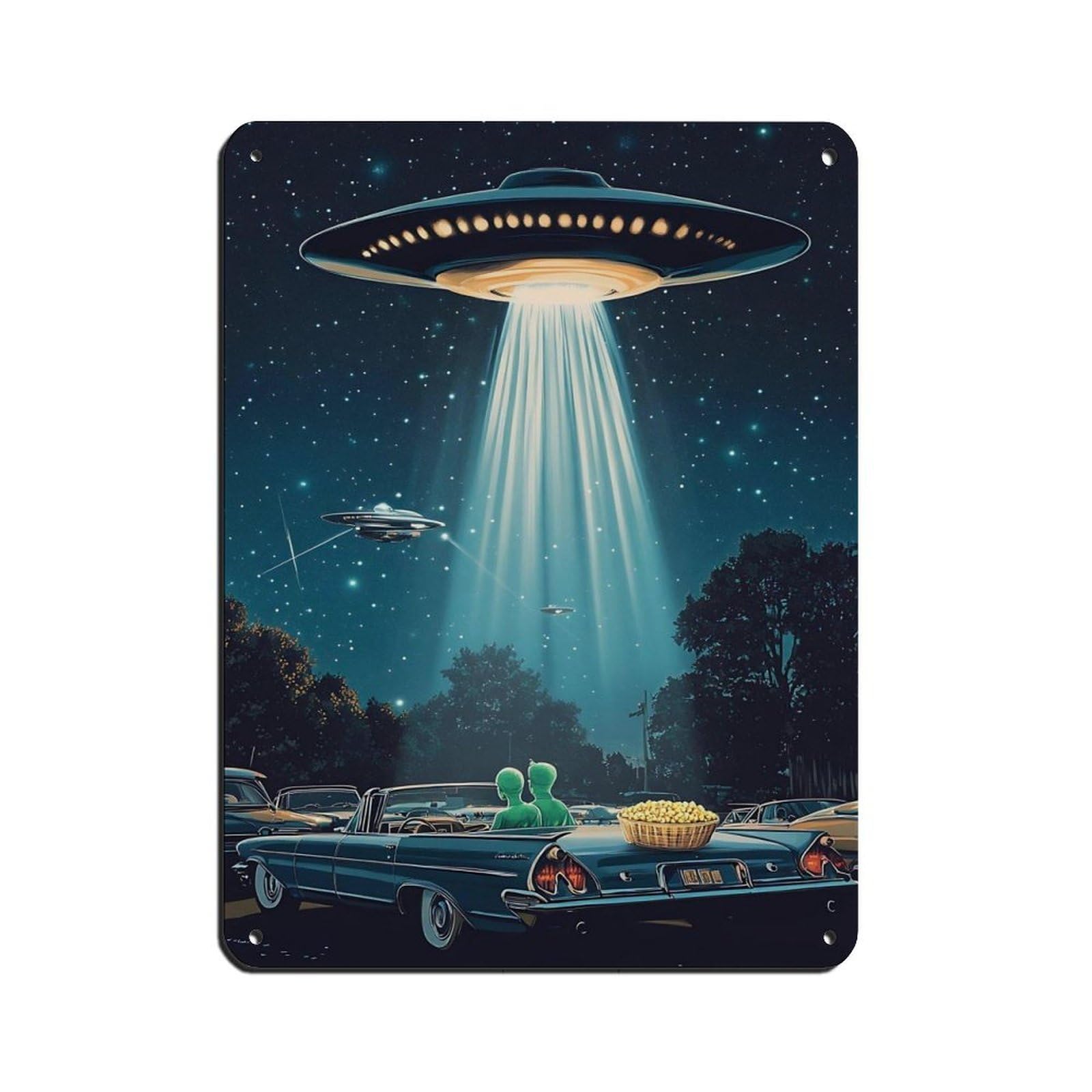 Retro UFO Drive-In Movie Art Tin Sign Vintage Metal Pub Club Cafe Bar Home Wall Art Decoration Poster Retro 12x16inch(30x40cm)