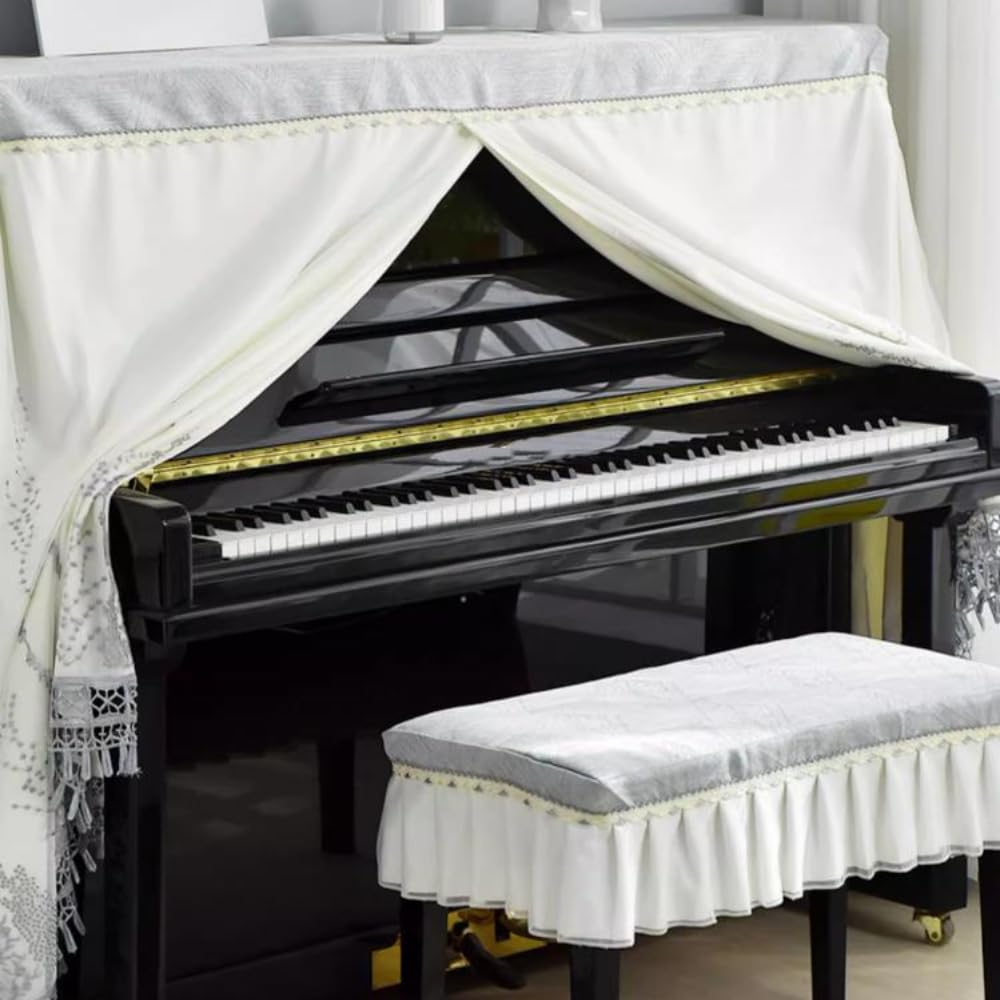 Pokrowiec na fortepian, nowoczesne, proste etui ochronne na fortepian, modne, wysokiej jakości akcesoria do fortepianu, akcesoria dekoracyjne, akcesoria-White-1||Piano Cover+Single Stool Cover