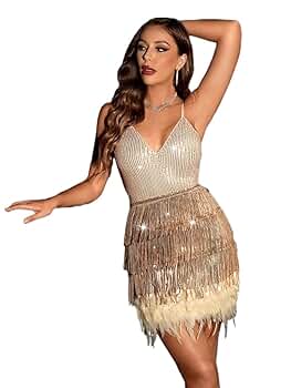 Amazon.com: LXURY Women's Dress Fringe Trim Sequin Cami