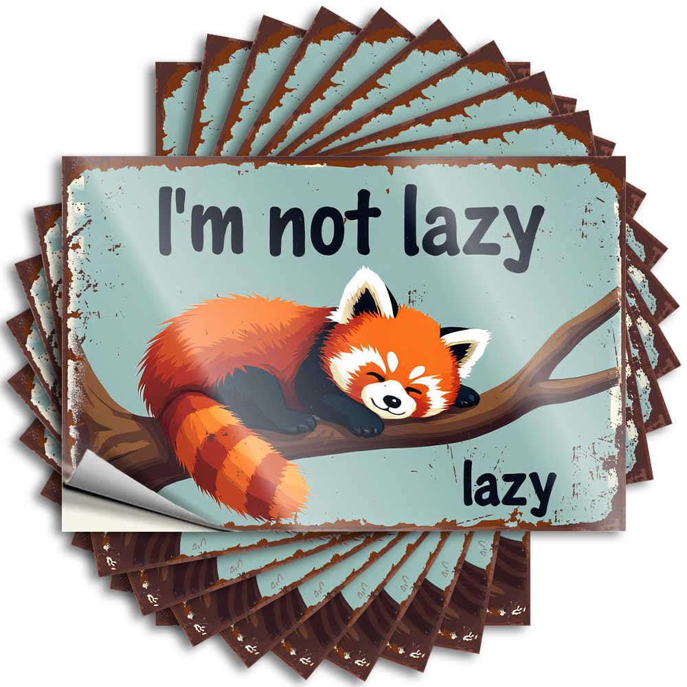 Saying Window Positive Red Panda Resting On Branch: 'I'm Not Lazy' for Things - At Home Decor Easy Peel Removable(12X18CM)
