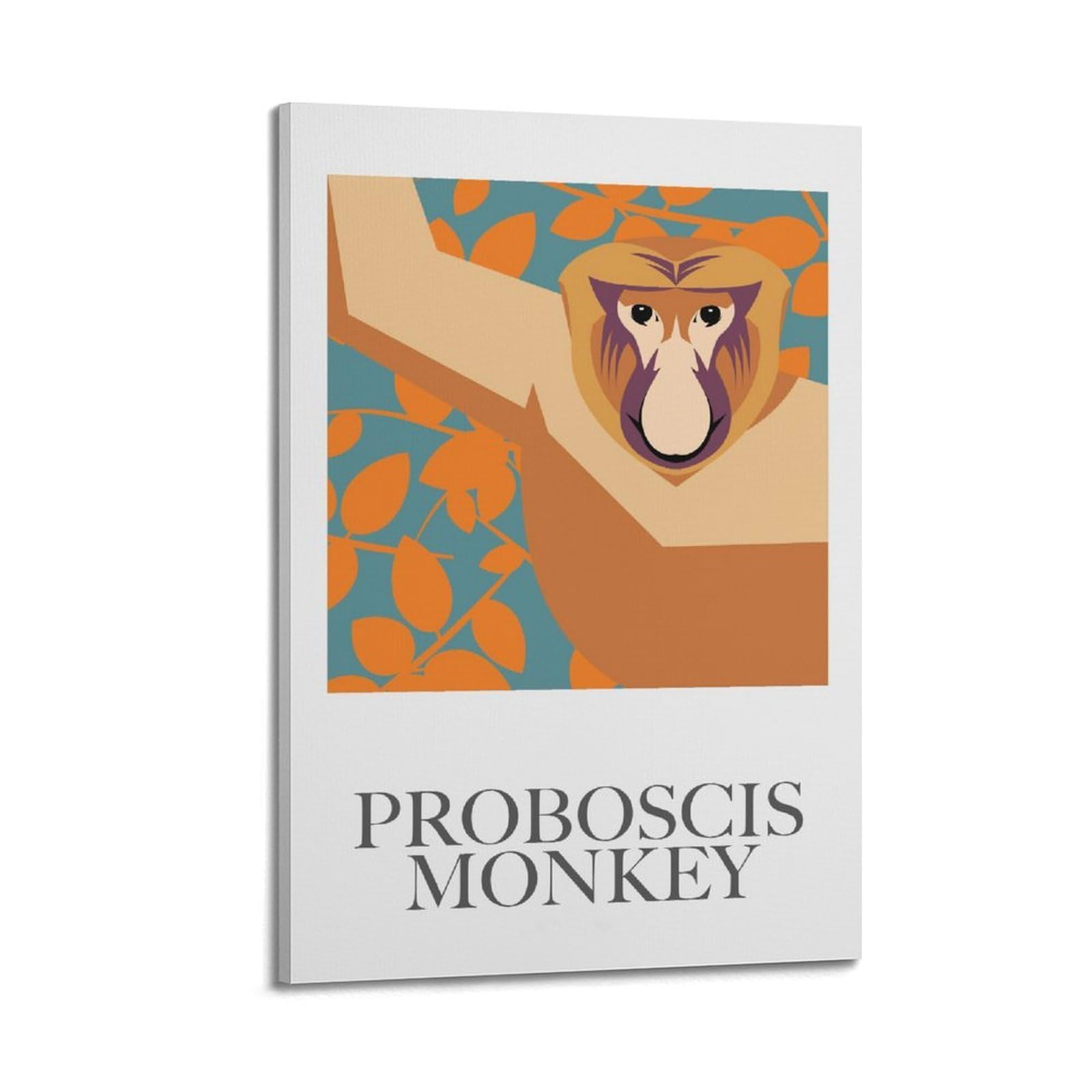 Xkuga Boys Frame-Style Indonesian Wildlife Poster Nature Vintage Proboscis Monkey Modern Decorative Canvas Prints - Ideal Wall Art For Family, Man Cave, Game Room, & Girls Bedroom 20X30inch(50X75cm)