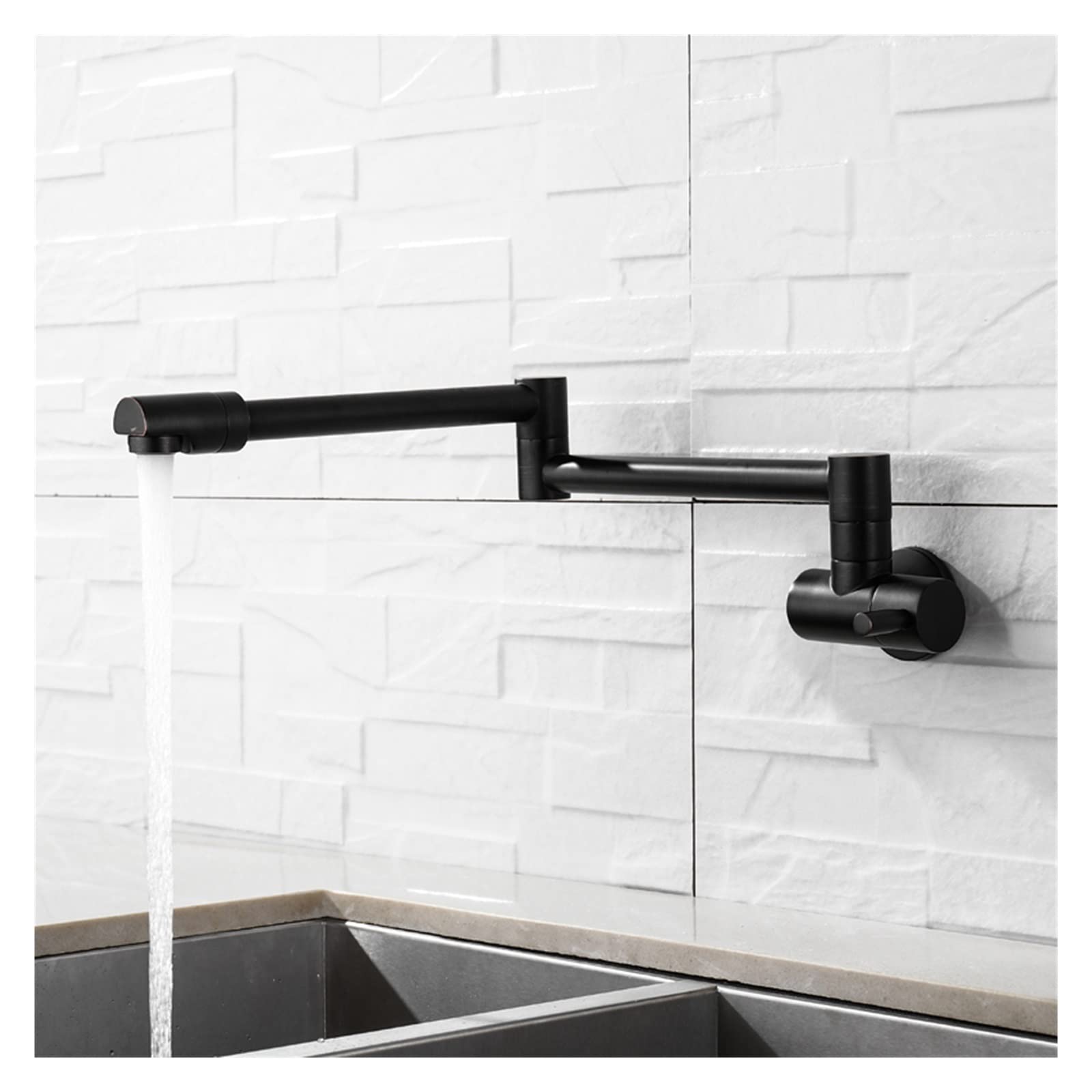 Messing Wandmontierte Küchenarmatur Schwarzer Topffüller Wasserhahn Schwenkfaltungsverriegelung Rotary Stretch Basin Wasserhahn Waschbecken Hahn,Hocheffiziente Filtration