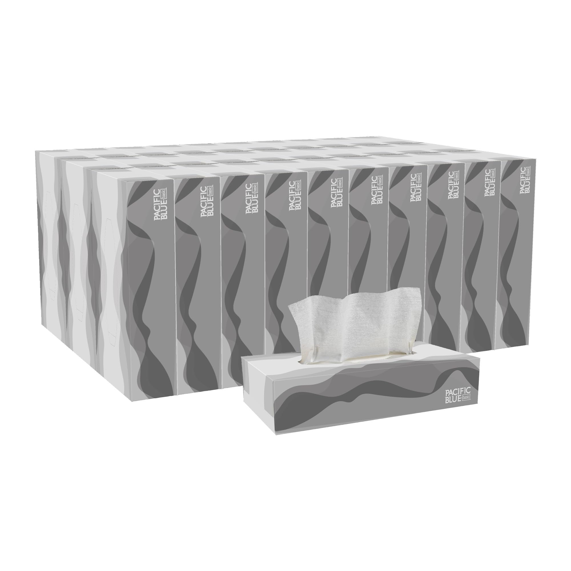 Georgia-Pacific Pacific Blue Basic 2-Ply Facial Tissue (47410), 100 Sheets Per Box, 30 Flat Boxes Per Bulk Case