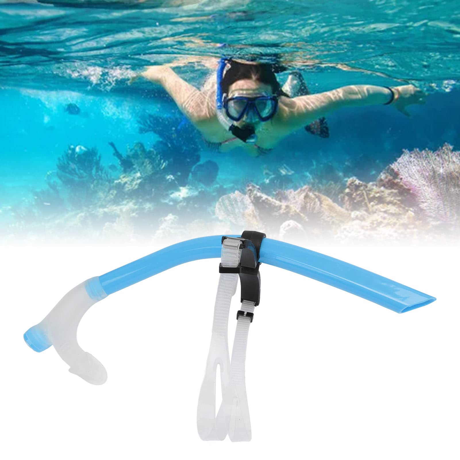 QANYEGN Snorkel Lap, Reduced Drag Silicone Swimming Snorkel with Brace, Swimming and Training Snorkel(Light Blue)