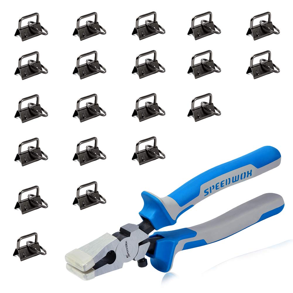 SPEEDWOX Key Fob Pliers and 20 Sets 1" Key Fob Hardware with Keychain Split Rings Webbing Fabric Strapping Wristlet Set Antique Black Glass Breaking