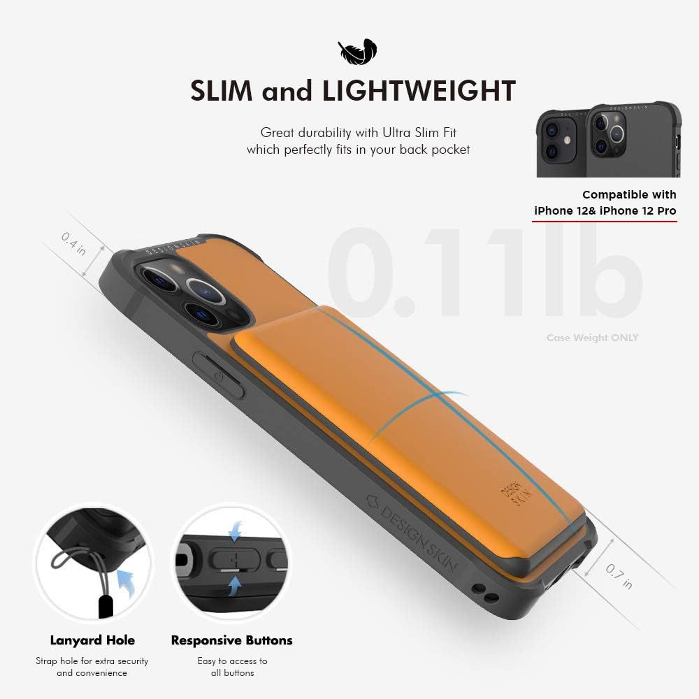 Up To 40% OFF Design Skin Slider Designed for iPhone 12/12 Pro Case (2020), Card Storage Holder Heavy Duty Bumper Protection Cover Slim Wallet Cover Compatible with iPhone 12/12 Pro Case (6.1 Inch) - Yellow