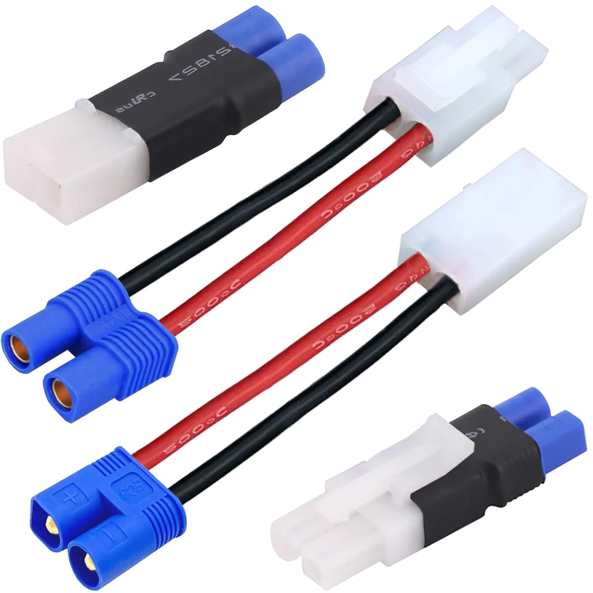 Xiatiaosann 2 Pairs EC3 to for Tamiya Female Male Connector Adapter, EC3 Female Male Adapter to for Tamiya 14 Gauge 5CM Wire Connector for RC Lipo Battery Charger ESC RC Car Truck Drones