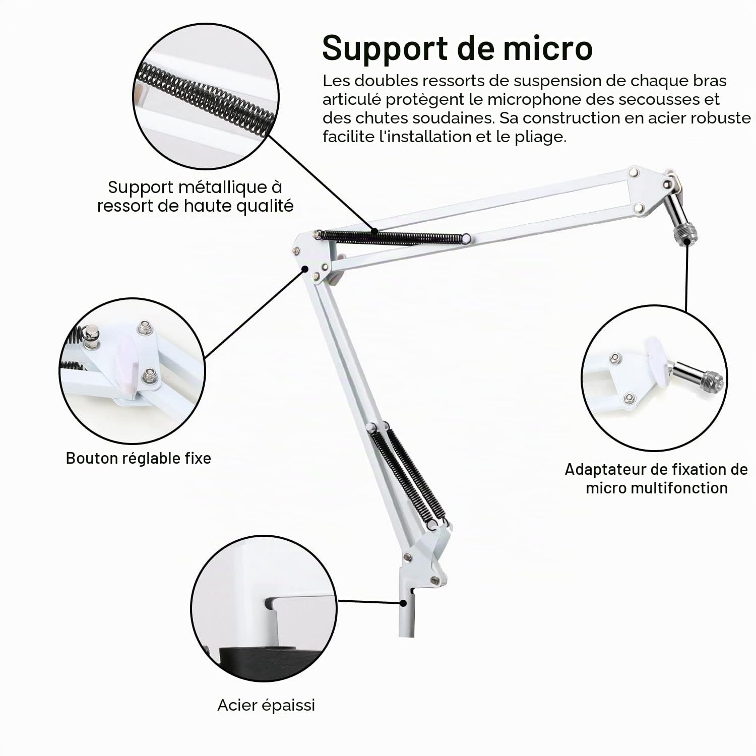 Blue Yeti Arm Support de microphone avec protection contre le vent Compatible avec le microphone Blue Yeti Pro de YOUSHARES (blanc)