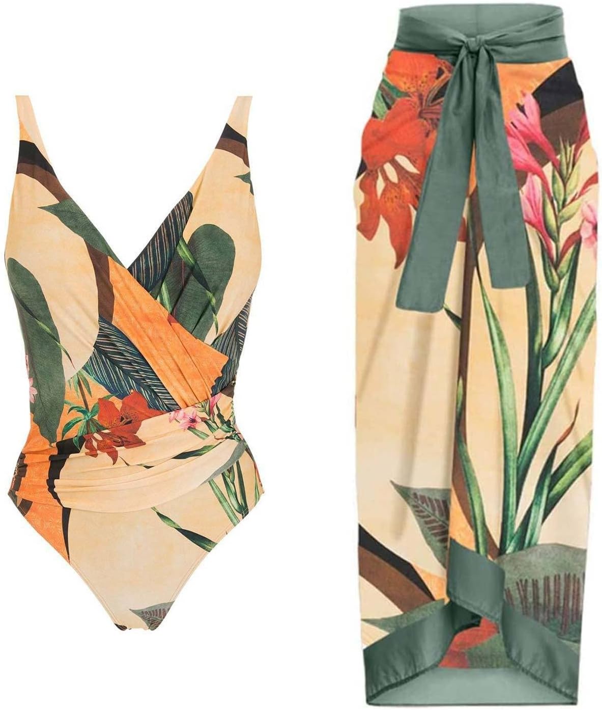 swimsuits for women women one piece swimsuit + one piece cover up two piece vintage print swimsuit monokini bikini two piece swimsuit two piece tankini set for women cute