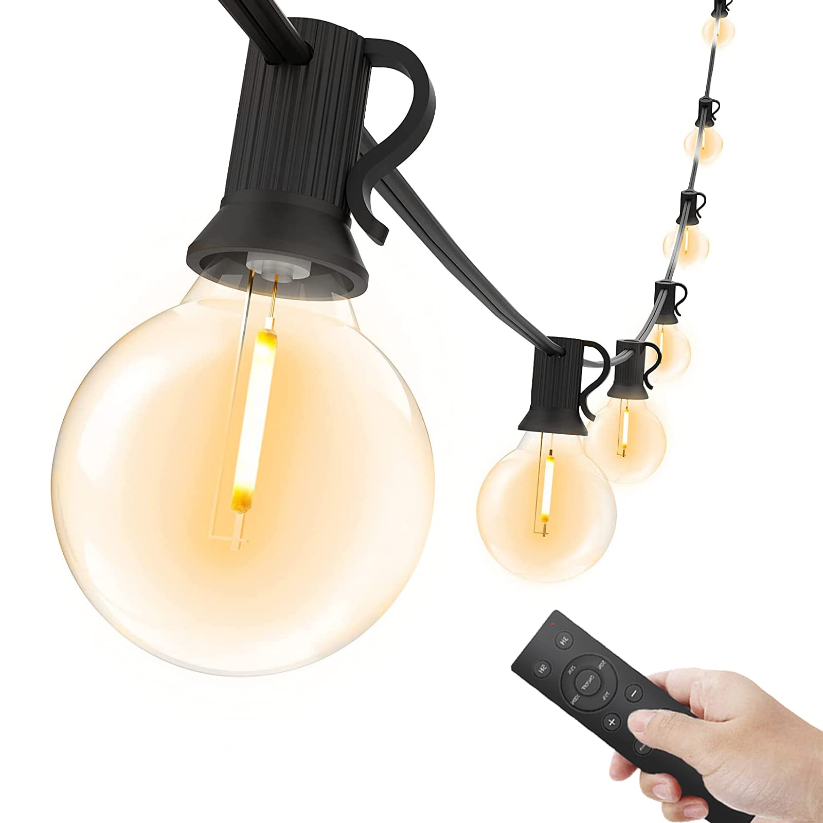 Yuusei 150Ft Dimmable String Lights Remote Control, LED Outdoor Patio Light with 75+3 Shatterproof G40 Bulbs, IP45 Waterproof Linkable Hanging Lights, 4 Light Modes, 2700K Warm White, E12 Socket Base