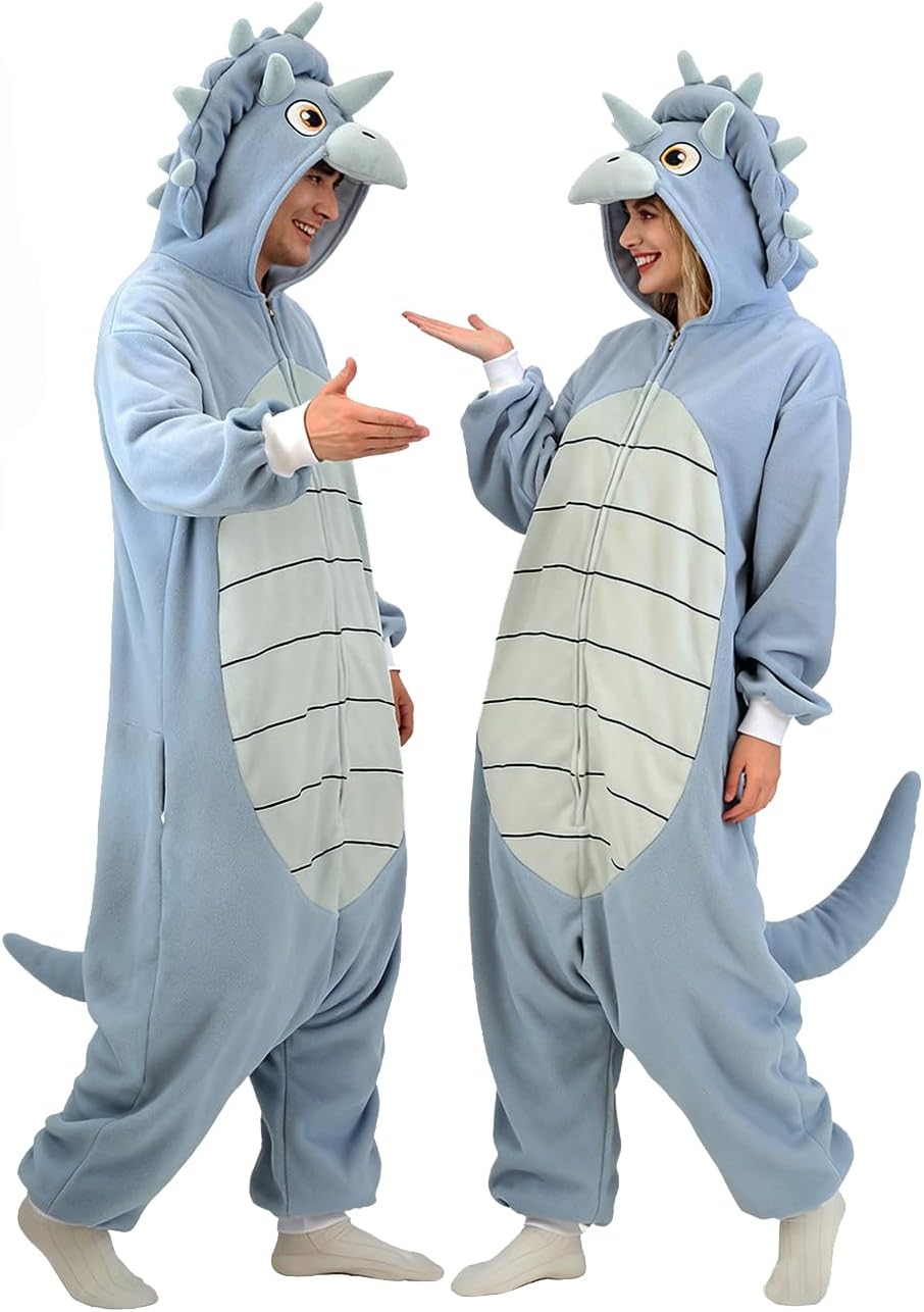 Dinosaur Costume Adult, Dinosaur Onesie Adult Triceratops Animal Cosplay Pajamas for Women men