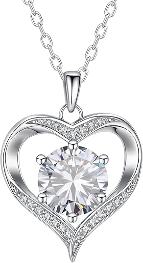 FreeKitee Moissanite Heart Necklace for Women, 2 Carat D Color VVS1, Rhodium-Plated 925 Sterling Silver Pendant, Jewelry Gift for Valentine&#39;s, Anniversary, Birthday, Christmas for Wife(18“+2” Chain)