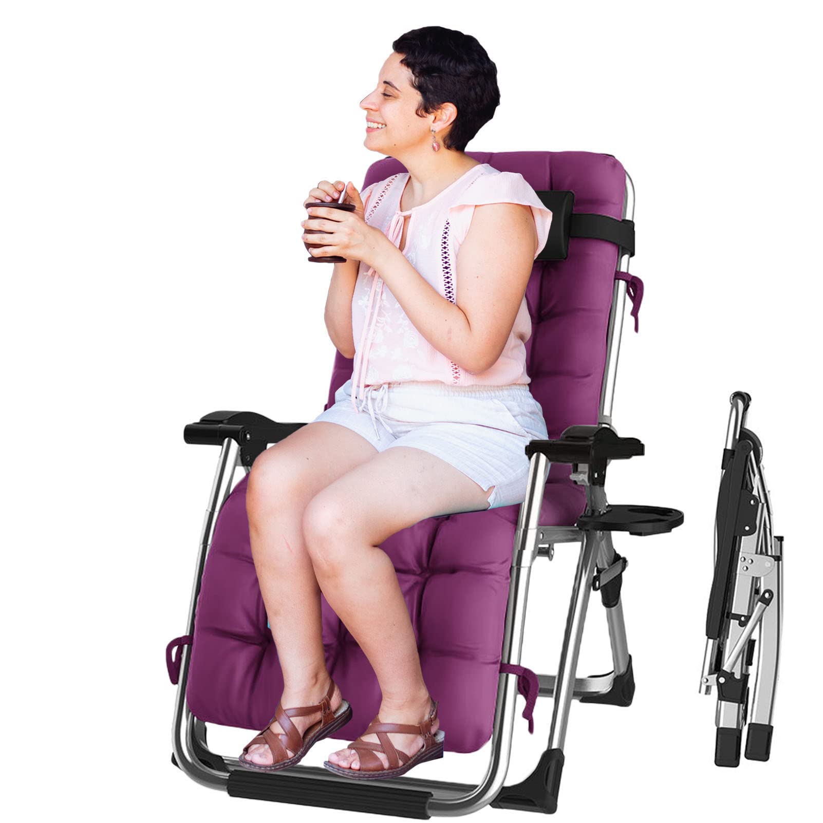 Transat de jardin pliable et inclinable ergonomique pour détente patio