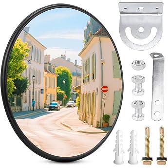 Traffic Mirror 30 cm Round Convex Mirror with Bracket Wide Angle Mirror 130  for Garage Driveway Warehouse Street Mirror Exit Mirror & Parking Aid Parabolic Mirror Garage Mirror Outdoor Indoor