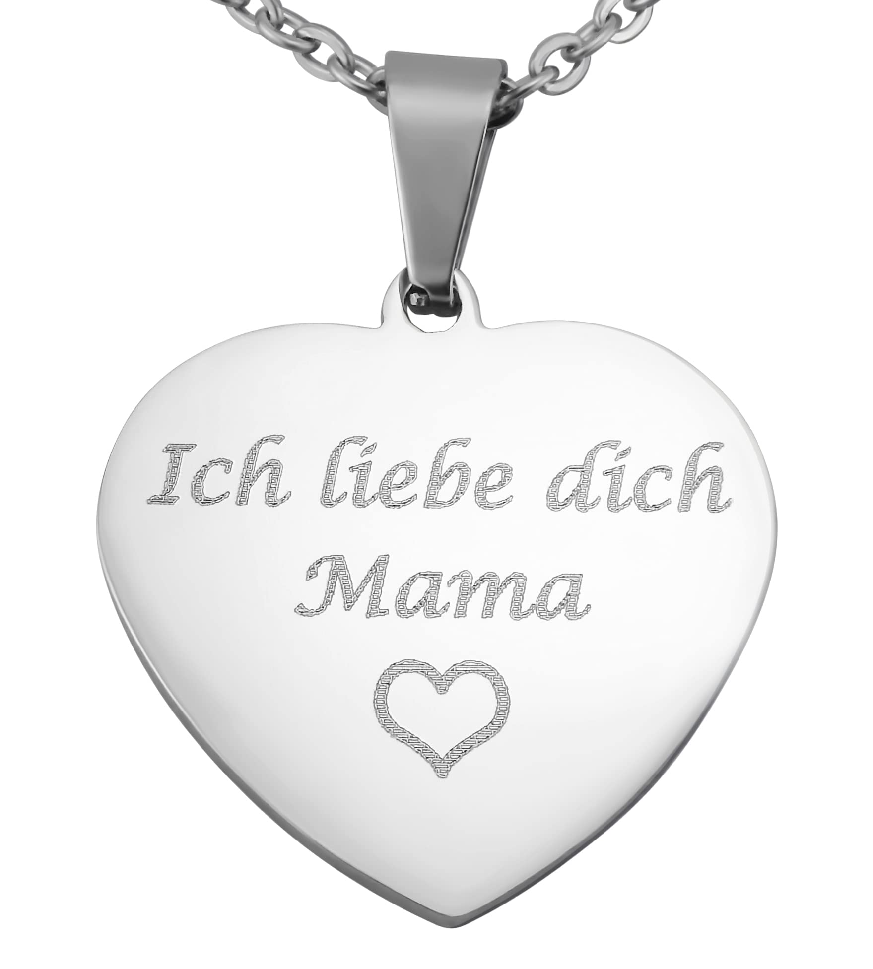 Personalisierte Kette mit Gravur Edelstahl 50 cm mit Anhänger Ich liebe dich Mama Herz in silber - Personalisierte Halskette für Frauen - Personalisierter Schmuck Damen Kettenanhänger