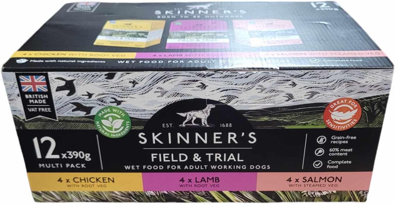 Skinners Field & Trial - Adult Wet Dog Food Variety Pack 3 Flavours Grain Free, 390g (Pack of 12) by Two Amigos Pet Supplies