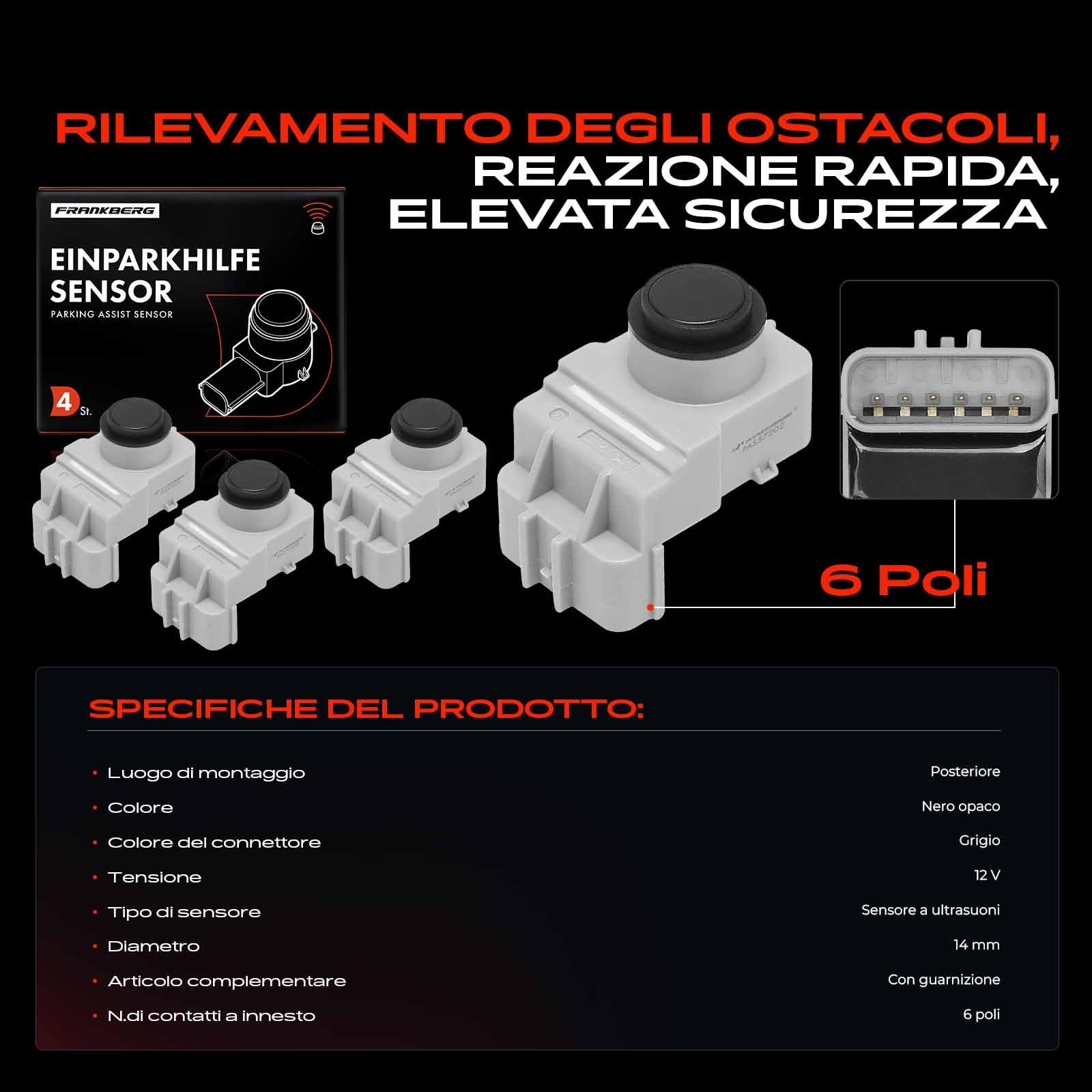 Frankberg 4x Sensore di Parcheggio PDC Posteriore Compatibile con iX35 EL ELH LM 1.6L-2.4L 2009-2015 Replace# 95720OU00 | Compatibile con: iX35 EL ELH LM