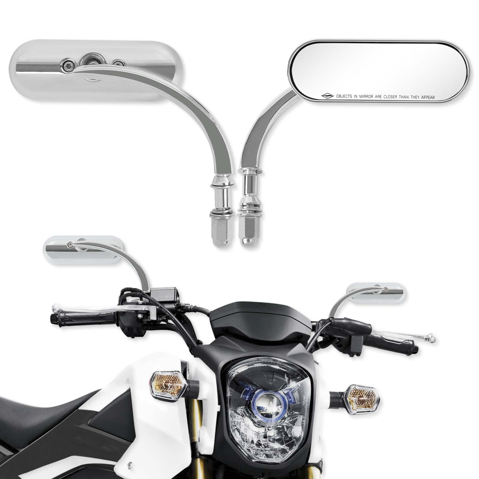DREAMIZER Motorcycle Mirrors for Handlebars - Universal 8MM 10MM Side Mirror for Street Bike Bobber Cafe Racer Touring Cruiser (Oval-Chrome)