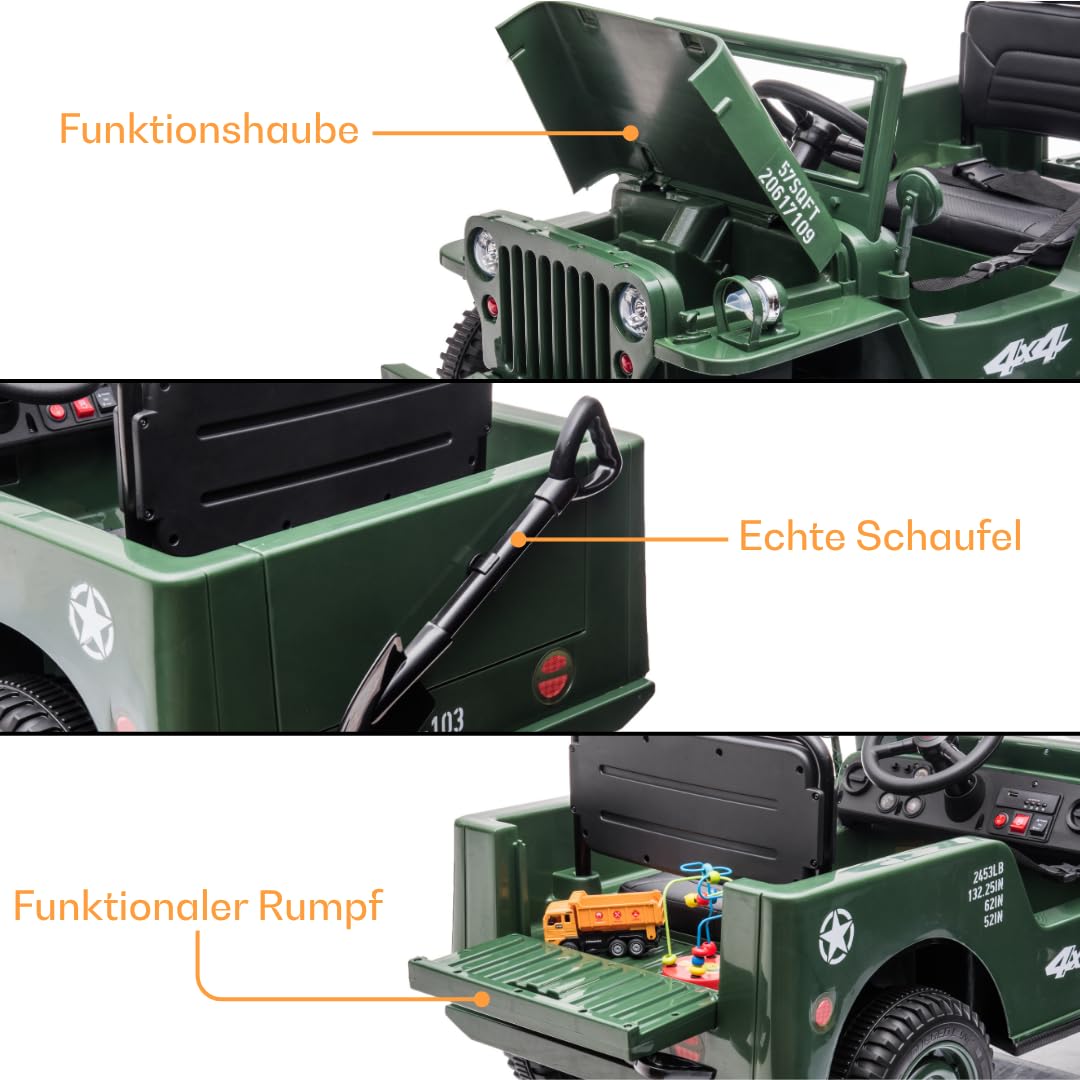 Willys Elektro-Kinderjeep 12V, 1-6 Jahre, mit Fernbedienung, Grün