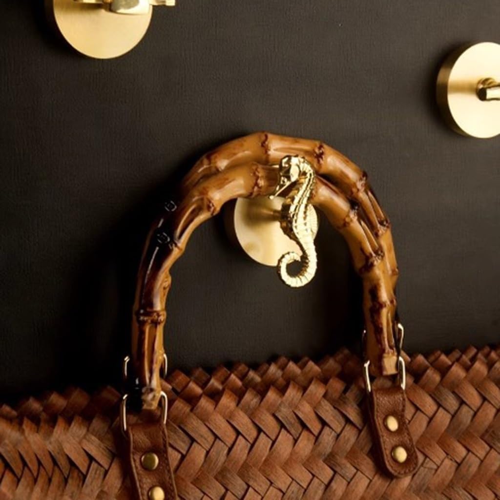 Decorative Hook Seahorse Sculpture Decorative Hook Brass Hook Wall Hooks for Hanging Multi-Purpose Hooks Hook for Coat Hat Towel(Right)