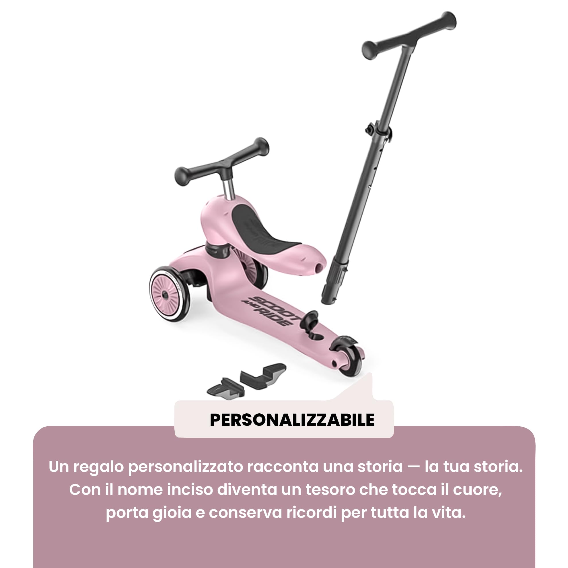 Scoot and Ride – Highwaykick 1 Push & Go Wildberry – 2 in 1 con seduta e barra di spinta – altezza regolabile – per bambini da 1 a 5 anni – personalizzato con nome